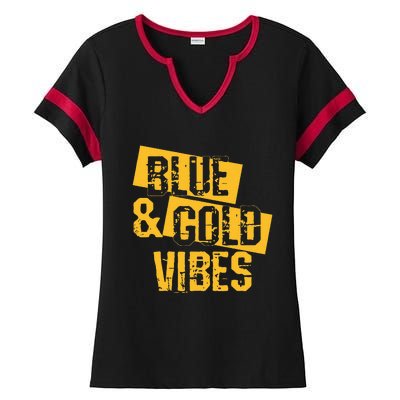 Blue And Gold Game Day Group For High School Football Ladies Halftime Notch Neck Tee