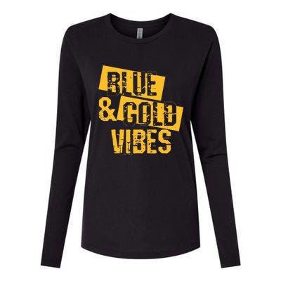 Blue And Gold Game Day Group For High School Football Womens Cotton Relaxed Long Sleeve T-Shirt