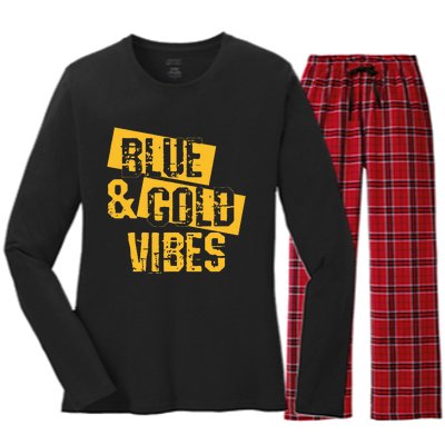 Blue And Gold Game Day Group For High School Football Women's Long Sleeve Flannel Pajama Set 