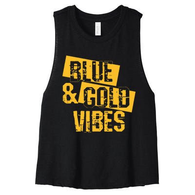 Blue And Gold Game Day Group For High School Football Women's Racerback Cropped Tank