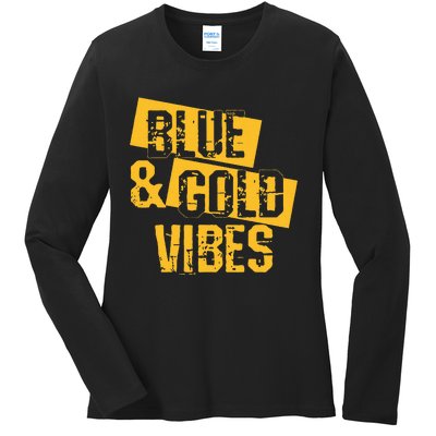 Blue And Gold Game Day Group For High School Football Ladies Long Sleeve Shirt