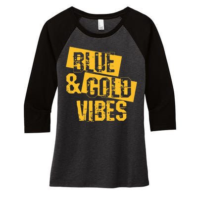 Blue And Gold Game Day Group For High School Football Women's Tri-Blend 3/4-Sleeve Raglan Shirt