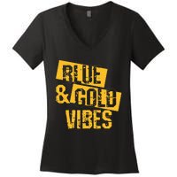 Blue And Gold Game Day Group For High School Football Women's V-Neck T-Shirt