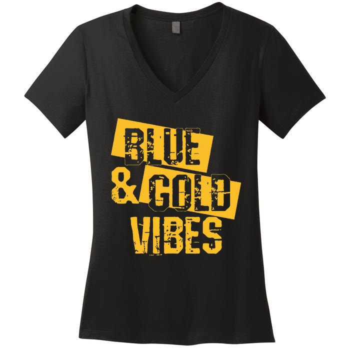 Blue And Gold Game Day Group For High School Football Women's V-Neck T-Shirt