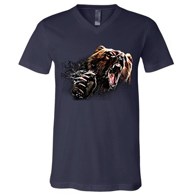Big Alaska Grizzly Bear Clothing & - Grizzly Bear V-Neck T-Shirt