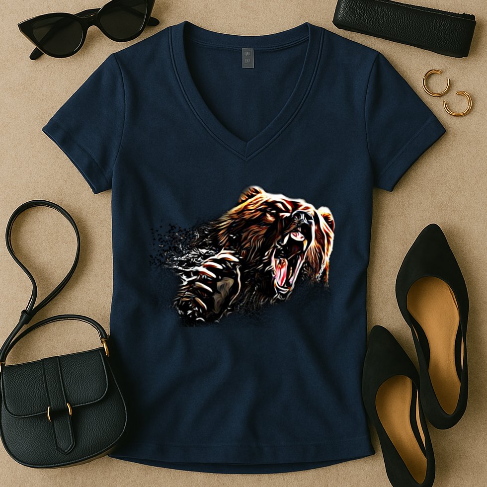 Big Alaska Grizzly Bear Clothing & - Grizzly Bear Women's V-Neck T-Shirt