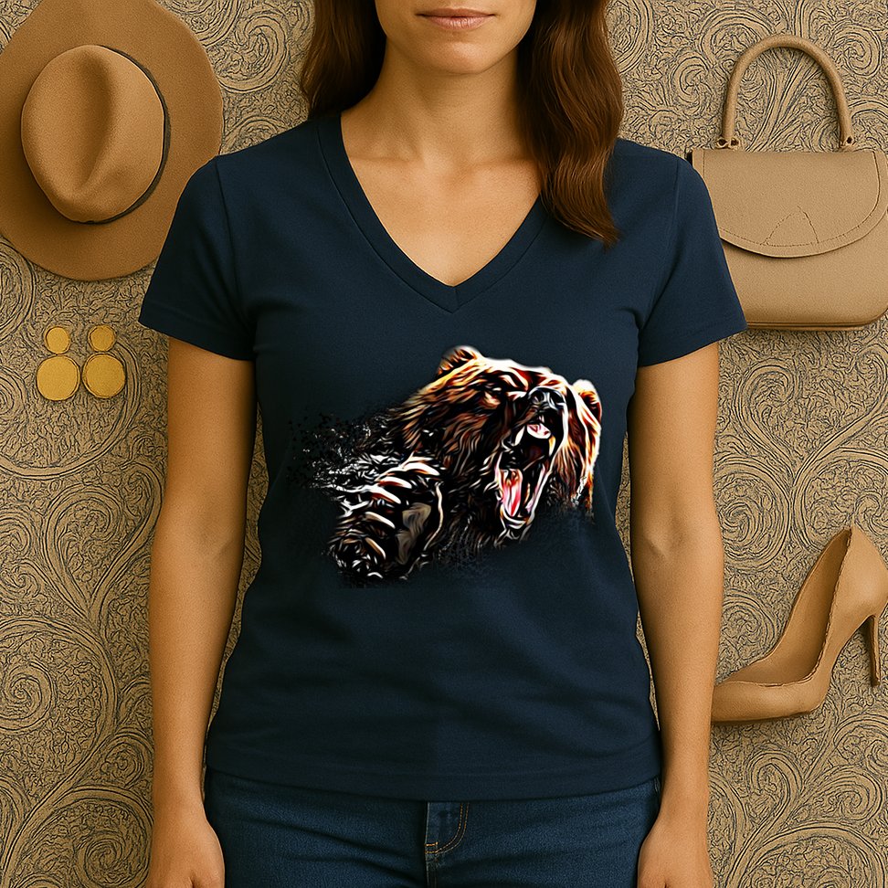 Big Alaska Grizzly Bear Clothing & - Grizzly Bear Women's V-Neck T-Shirt