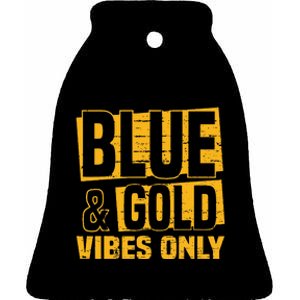 Blue And Gold Vibes Only School Tournat Team Cheerleaders Ceramic Bell Ornament