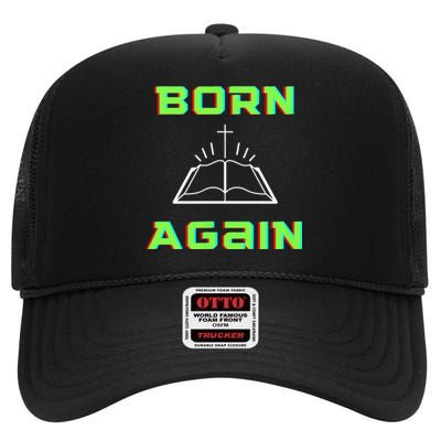 Born Again Gamer Saved Believe Forgiven High Crown Mesh Back Trucker Hat