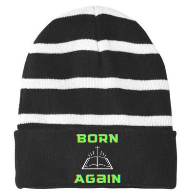 Born Again Gamer Saved Believe Forgiven Striped Beanie with Solid Band