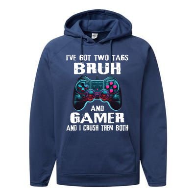 Bruh And Gamer Funny Sayings Boy Teens Gaming Video Games Performance Fleece Hoodie