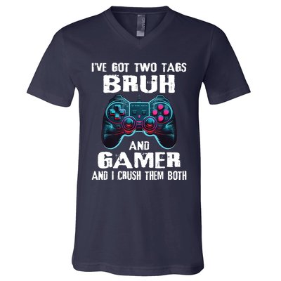 Bruh And Gamer Funny Sayings Boy Teens Gaming Video Games V-Neck T-Shirt