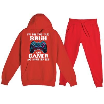 Bruh And Gamer Funny Sayings Boy Teens Gaming Video Games Premium Hooded Sweatsuit Set