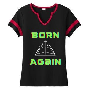 Born Again Gamer Saved Believe Forgiven Ladies Halftime Notch Neck Tee