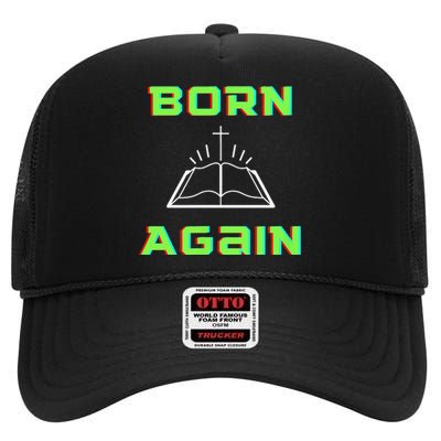 Born Again Gamer Saved Believe Forgiven High Crown Mesh Back Trucker Hat