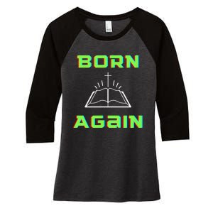 Born Again Gamer Saved Believe Forgiven Women's Tri-Blend 3/4-Sleeve Raglan Shirt