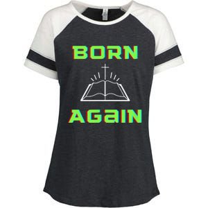 Born Again Gamer Saved Believe Forgiven Enza Ladies Jersey Colorblock Tee