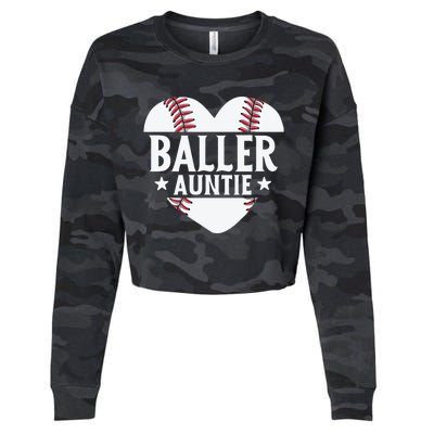 Baseball Aunt Gift Baller Auntie Mother's Day Mom Wo Cropped Pullover Crew