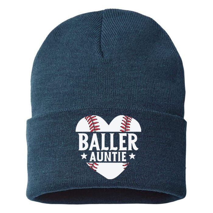 Baseball Aunt Gift Baller Auntie Mother's Day Mom Wo Sustainable Knit Beanie