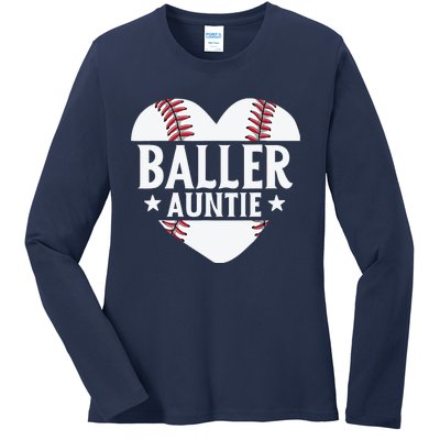 Baseball Aunt Gift Baller Auntie Mother's Day Mom Wo Ladies Long Sleeve Shirt