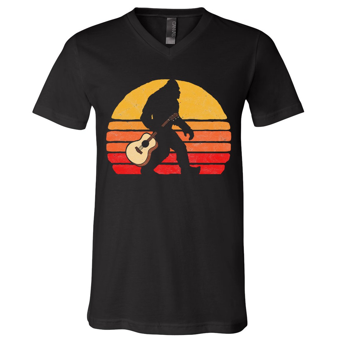 Bigfoot & Acoustic Guitar Country Rock Bluegrass Music V-Neck T-Shirt