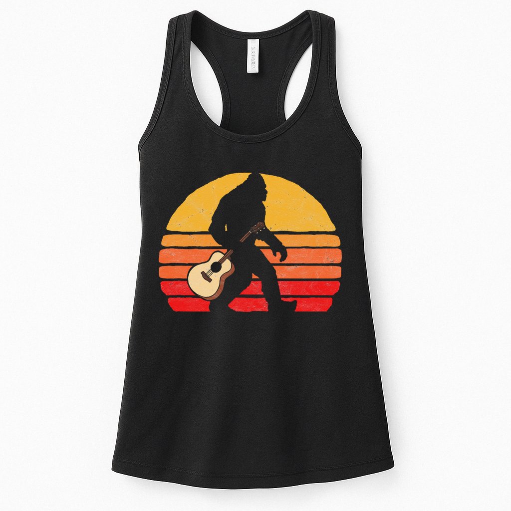 Bigfoot & Acoustic Guitar Country Rock Bluegrass Music Womens Tank Top