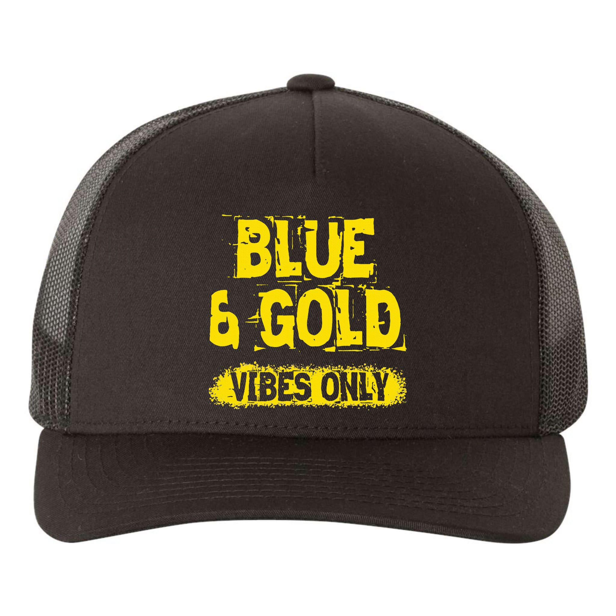 Blue And Gold Vibes Only School Tournament Team Cheerleaders Yupoong Adult 5-Panel Trucker Hat