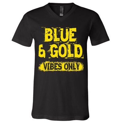 Blue And Gold Vibes Only School Tournament Team Cheerleaders V-Neck T-Shirt