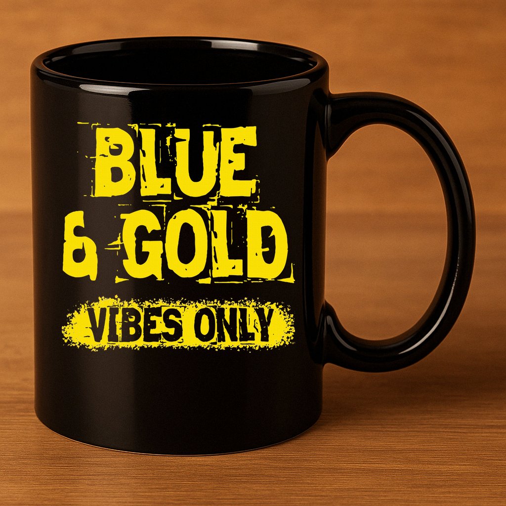 Blue And Gold Vibes Only School Tournament Team Cheerleaders 11oz C Handle Ceramic Mug