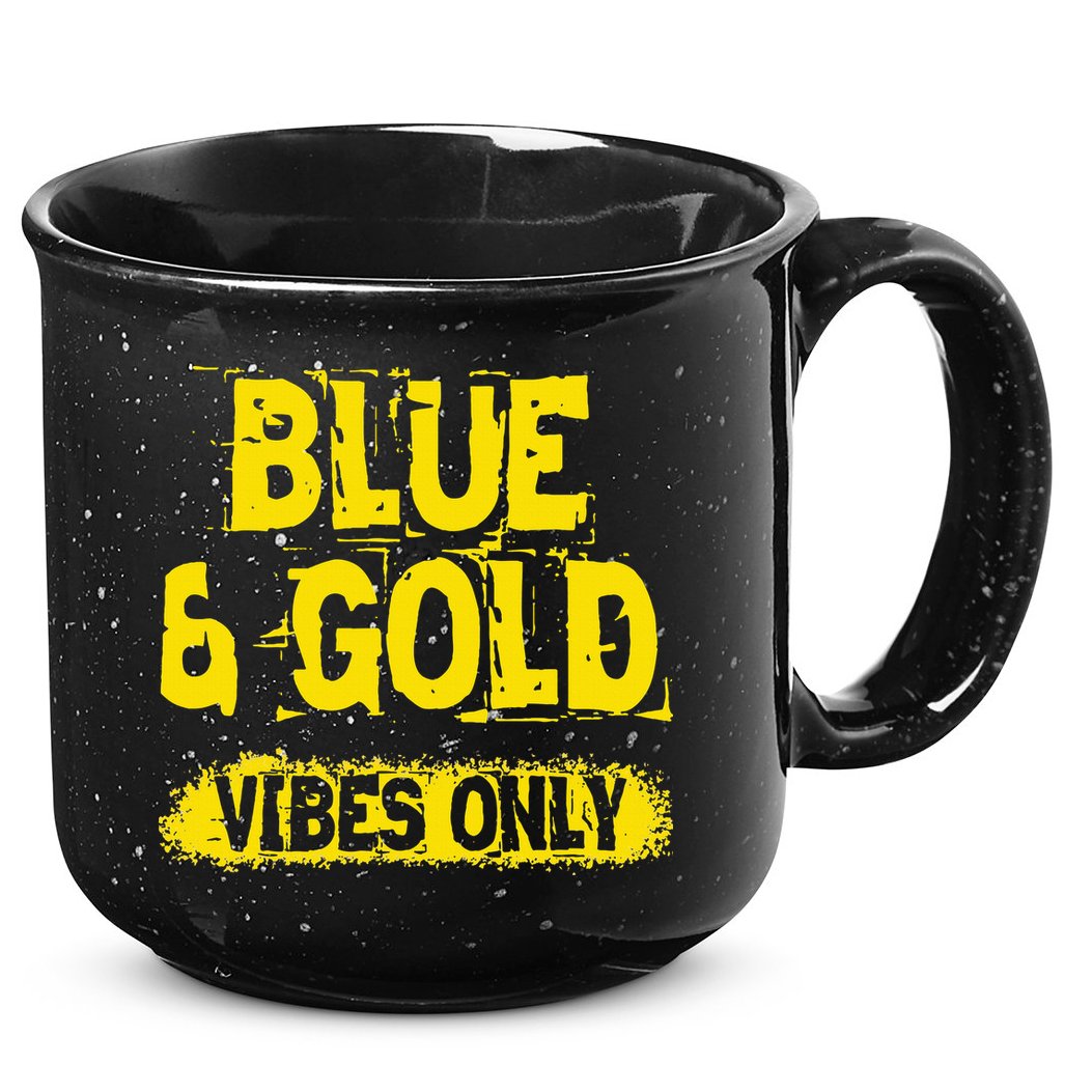 Blue And Gold Vibes Only School Tournament Team Cheerleaders 15oz Campfire Ceramic Mug