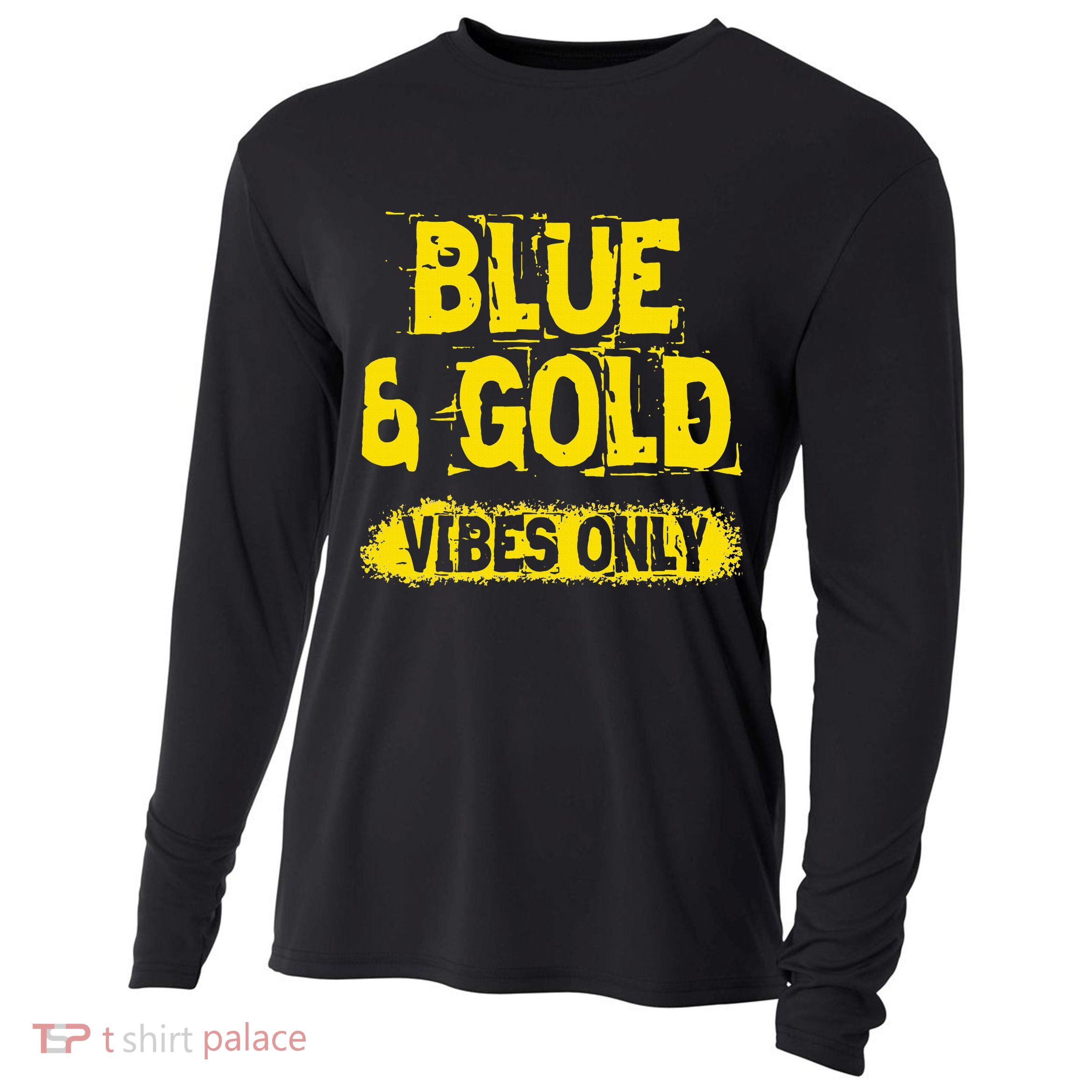 Blue And Gold Vibes Only School Tournament Team Cheerleaders Cooling Performance Long Sleeve Crew