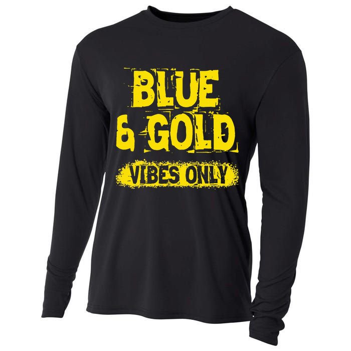 Blue And Gold Vibes Only School Tournament Team Cheerleaders Cooling Performance Long Sleeve Crew