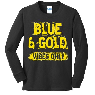 Blue And Gold Vibes Only School Tournament Team Cheerleaders Kids Long Sleeve Shirt
