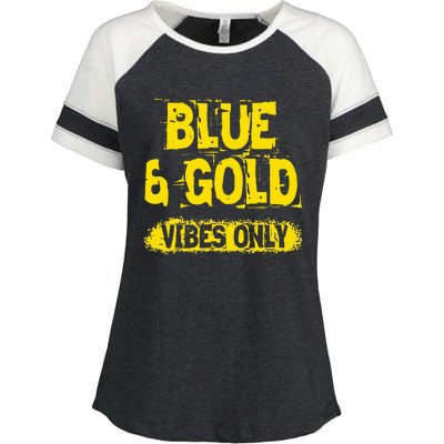 Blue And Gold Vibes Only School Tournament Team Cheerleaders Enza Ladies Jersey Colorblock Tee