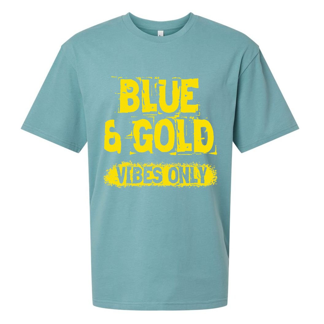 Blue And Gold Vibes Only School Tournament Team Cheerleaders Sueded Cloud Jersey T-Shirt