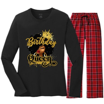 Birthday Afro Girl Melanin Queen African American  Women's Long Sleeve Flannel Pajama Set 