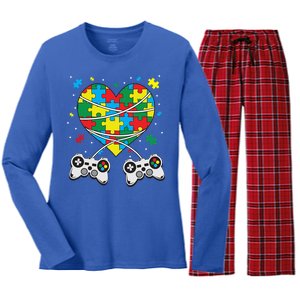 Boys Autism Gift Game Autism Awareness Month Day Men Kids Cool Gift Women's Long Sleeve Flannel Pajama Set 