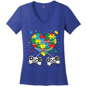 Boys Autism Gift Game Autism Awareness Month Day Men Kids Cool Gift Women's V-Neck T-Shirt