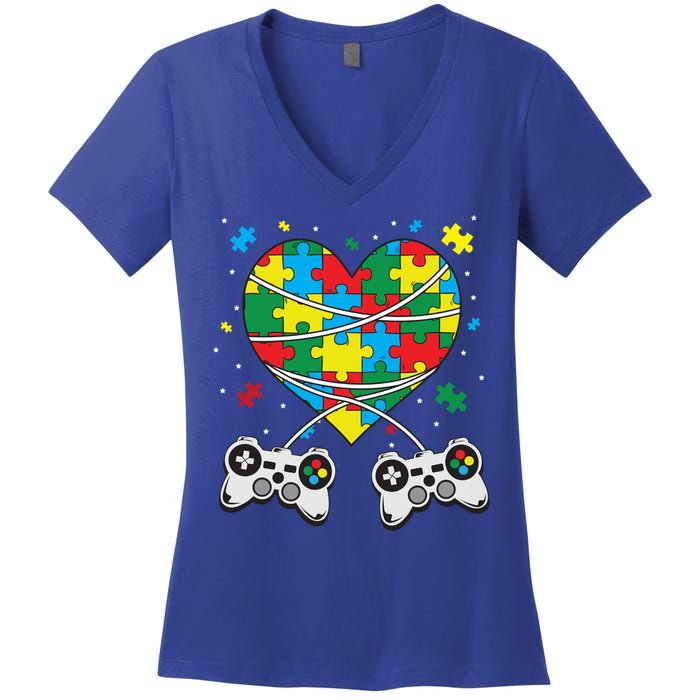 Boys Autism Gift Game Autism Awareness Month Day Men Kids Cool Gift Women's V-Neck T-Shirt