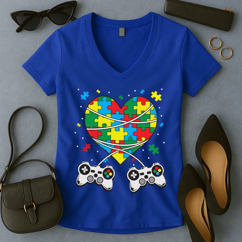 Boys Autism Gift Game Autism Awareness Month Day Men Kids Cool Gift Women's V-Neck T-Shirt