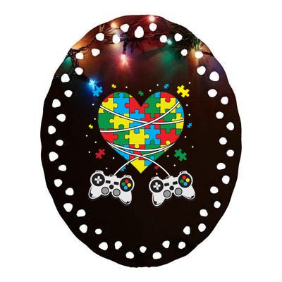 Boys Autism Gift Game Autism Awareness Month Day Men Kids Cool Gift Ceramic Oval Ornament