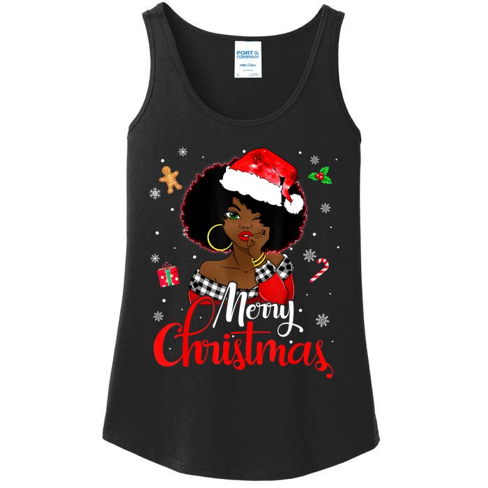 Black African Girl American Melanin Christmas Santa Hat Xmas Ladies Essential Tank