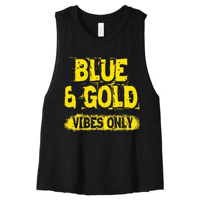 Blue And Gold Vibes Only School Tournament Team Cheerleaders Women's Racerback Cropped Tank