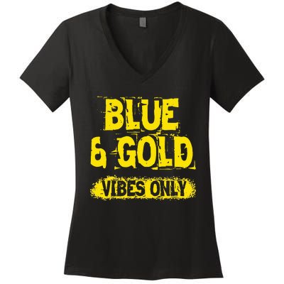 Blue And Gold Vibes Only School Tournament Team Cheerleaders Women's V-Neck T-Shirt