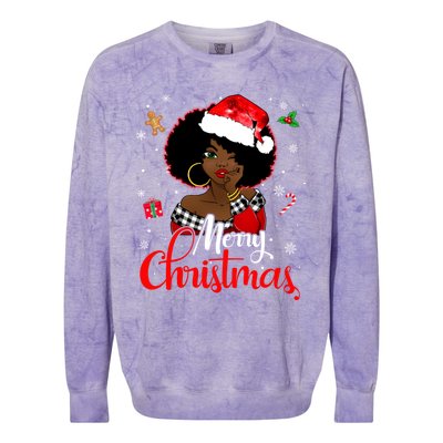 Black African Girl American Melanin Christmas Santa Hat Xmas Colorblast Crewneck Sweatshirt