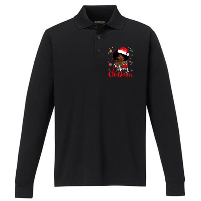 Black African Girl American Melanin Christmas Santa Hat Xmas Performance Long Sleeve Polo