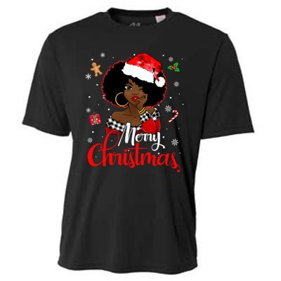 Black African Girl American Melanin Christmas Santa Hat Xmas Cooling Performance Crew T-Shirt