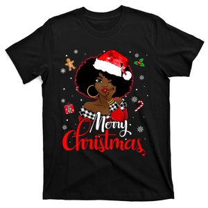 Black African Girl American Melanin Christmas Santa Hat Xmas T-Shirt