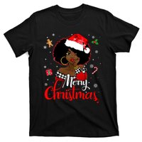 Black African Girl American Melanin Christmas Santa Hat Xmas T-Shirt