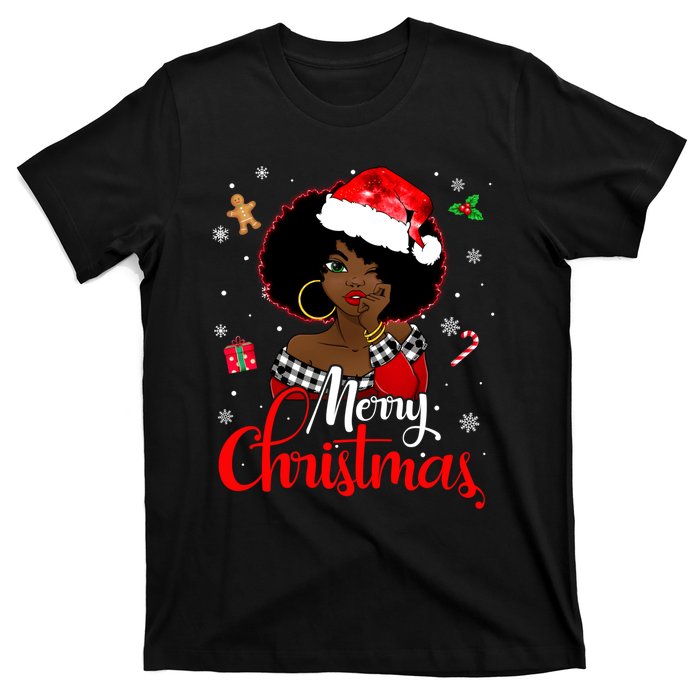 Black African Girl American Melanin Christmas Santa Hat Xmas T-Shirt